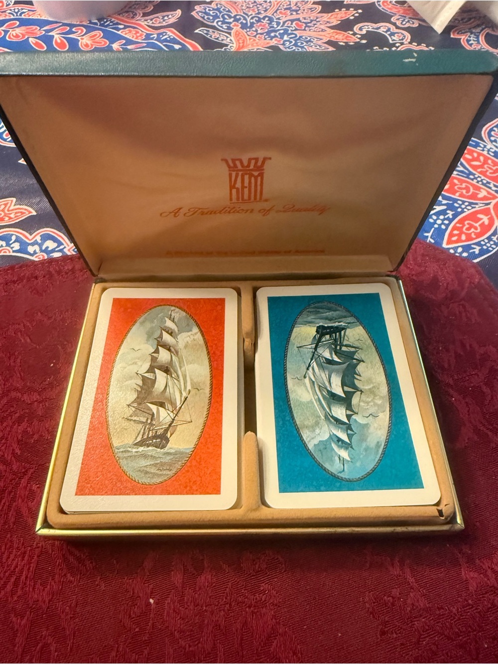 KEM Vintage Nautical Playing Cards Set With Hard Case Ships Bridge #